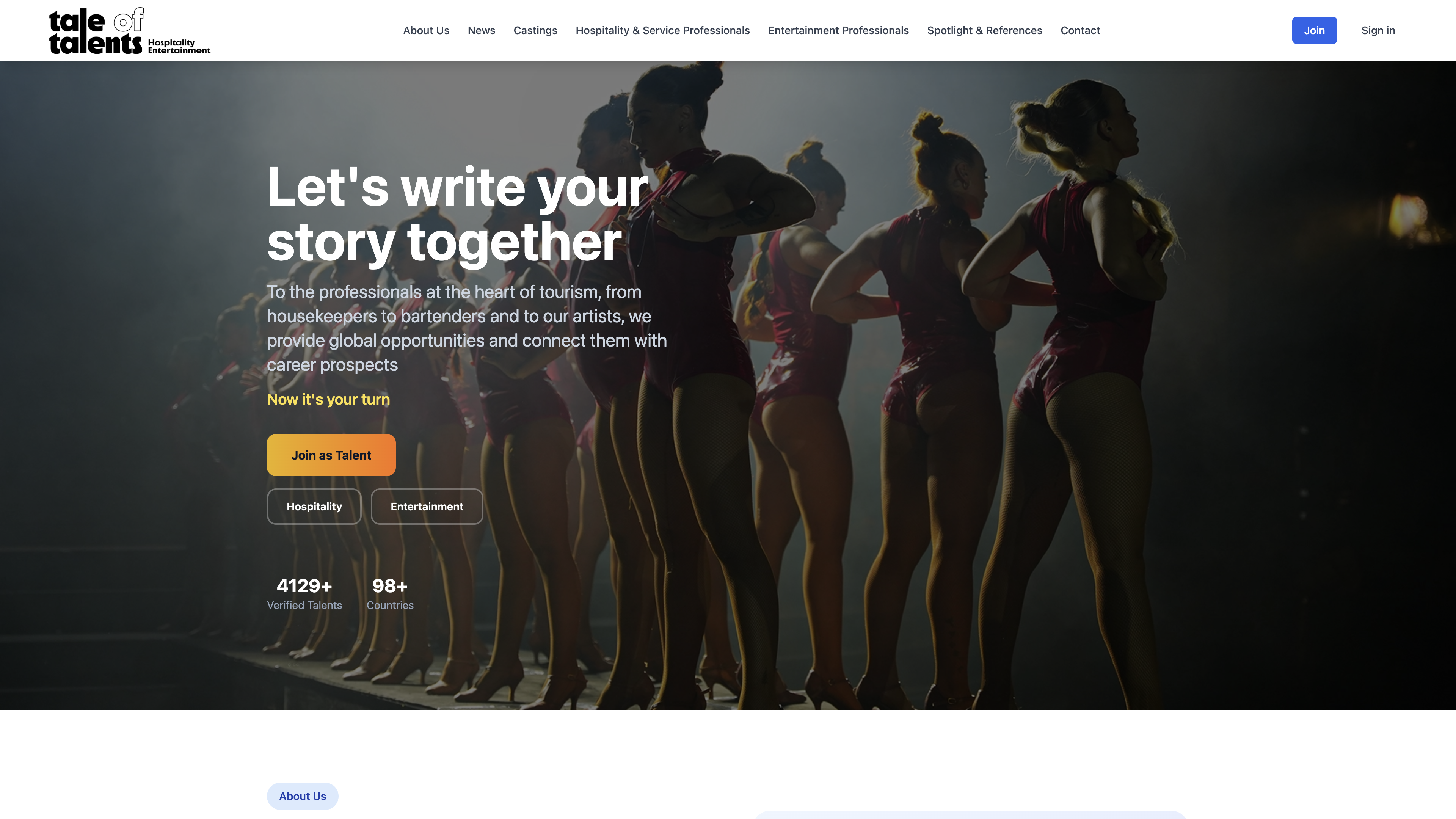 The Tale of Talents website, an international talent agency platform